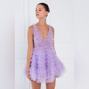 Lilac Tiered Ruffled Tulle Mini Dress